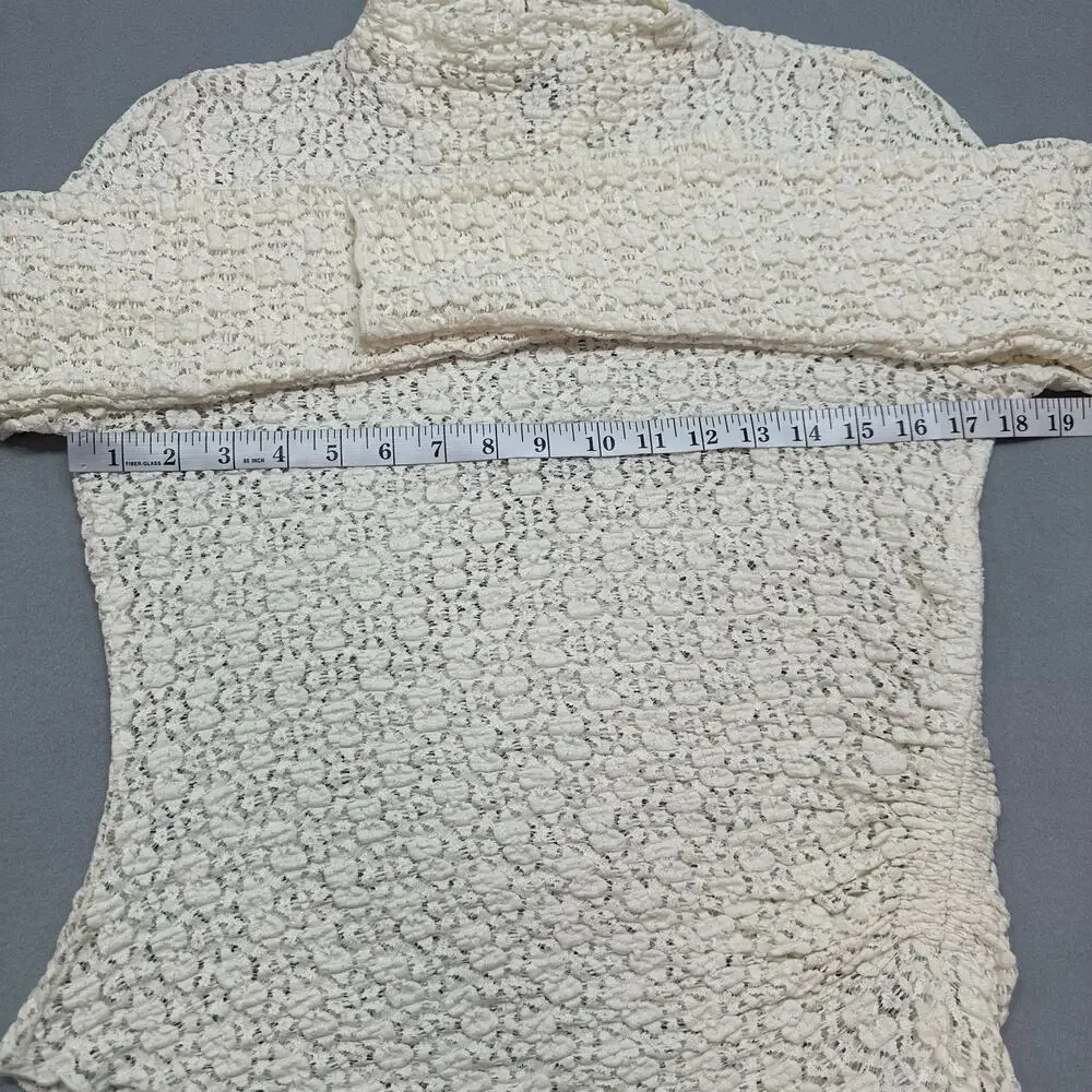 NWT Anthropologie Ivory Smocked Lace Sheer Mock Neck Long Sleeve Top Size M - Picture 10 of 13